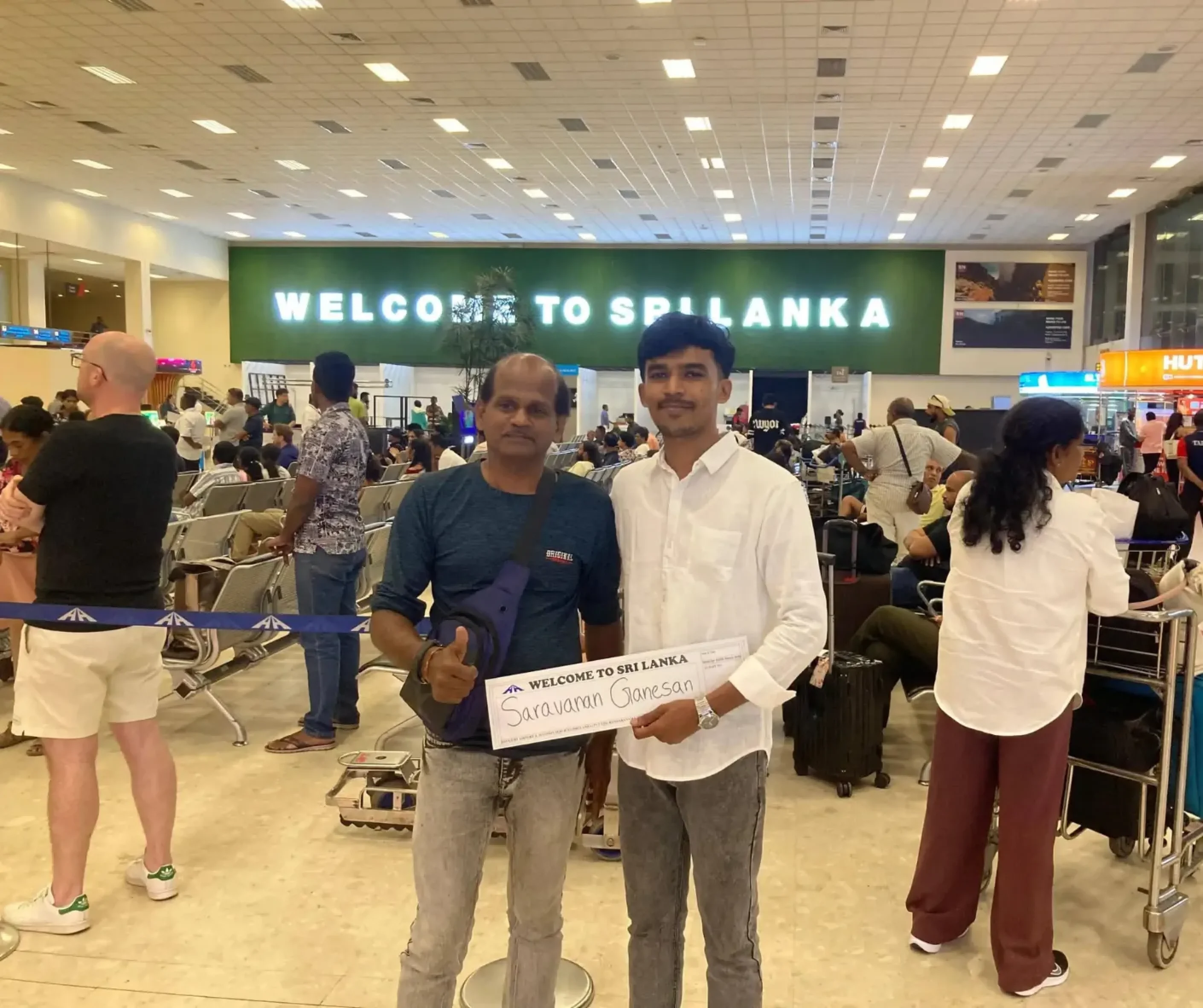 Welcoming tourists at the Sri Lankan airport