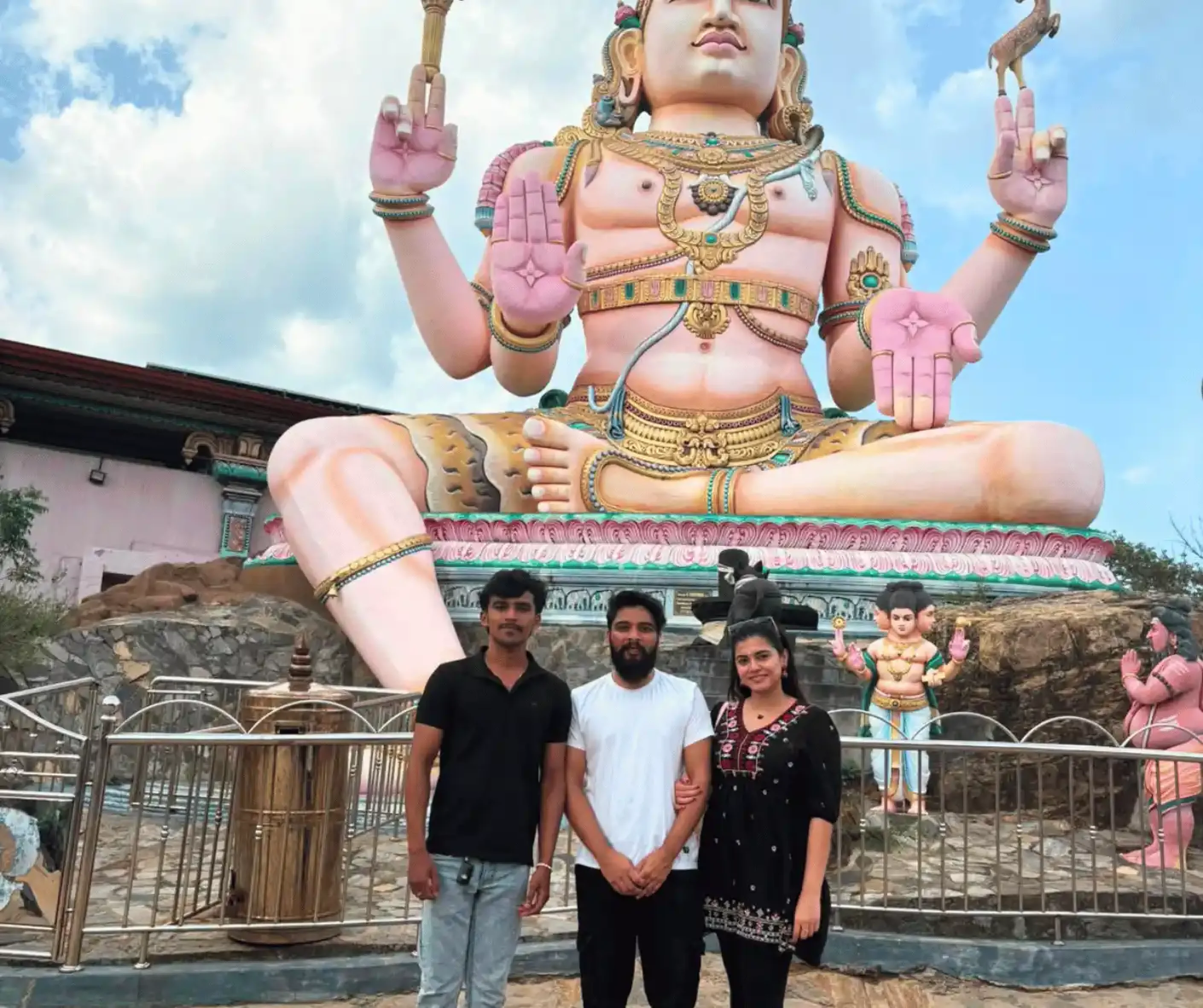 tourist travel couple from malaysia traveling sri lanka trip with driver and guide with car in trincomalee thirukoneswaram siva temple