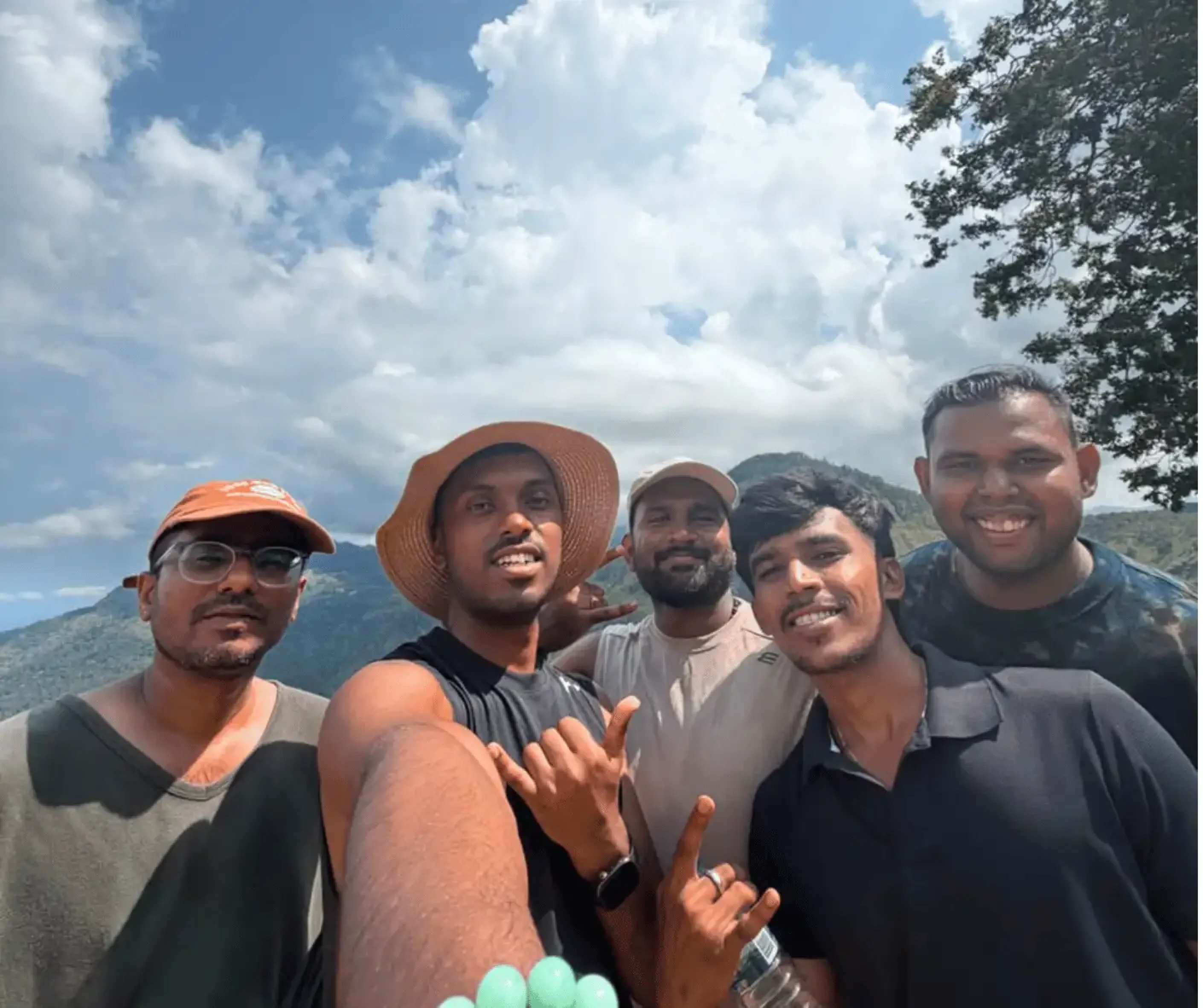 tourist travel friend group from malaysia traveling sri lanka trip with driver and guide with car in little adams peak hike ella sri lanka